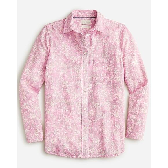 J. Crew Pink + White Floral Print Ultimate Everyday Button Up Shirt - Size 4 - Picture 1 of 10